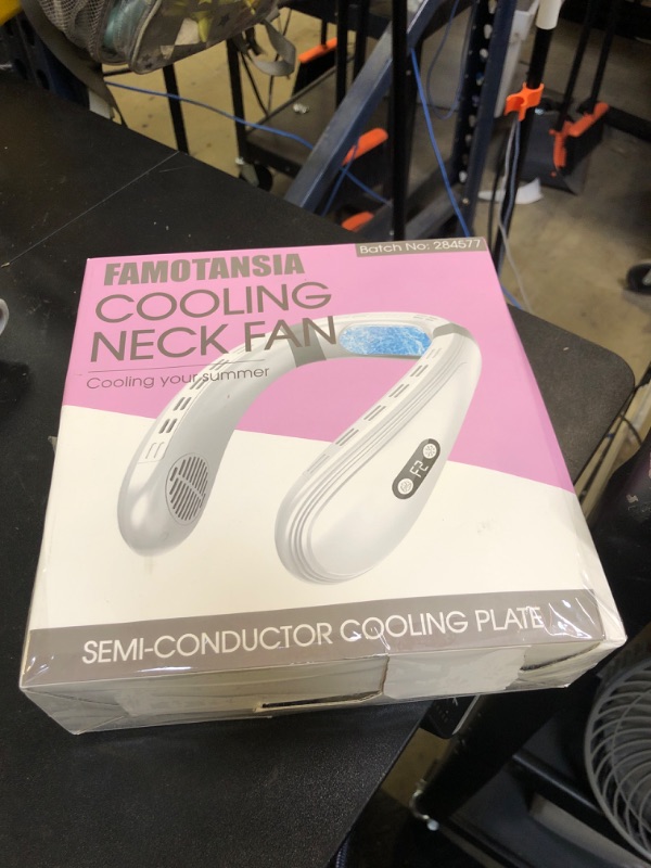 Photo 1 of FAMOTANSIA Neck Fan, Neck Air Conditioner Wearable Personal Fan with Cooling Plate, 5000mAh Large Battery, Ergonomic Design, White