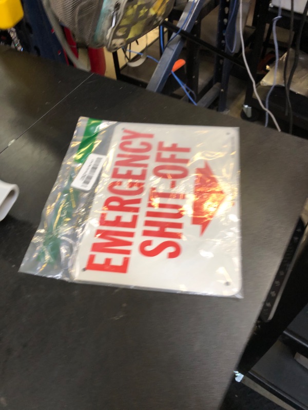 Photo 1 of "Emergency Shut-Off" Sign with Down Arrow by SmartSign | 10" x 7" 3M Reflective Aluminum