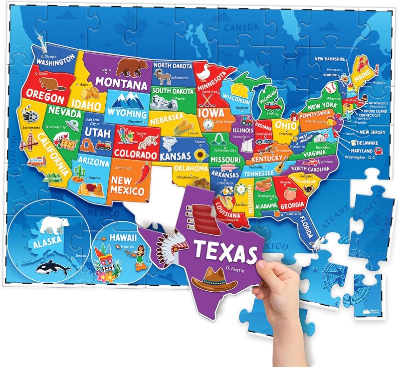 Photo 1 of United States Puzzles for Kids Ages 4-6 - Educational Toys for Boys & Girls - 70Pcs USA Map Kids Puzzle with 50 States & Capitals - Floor Jigsaw...
