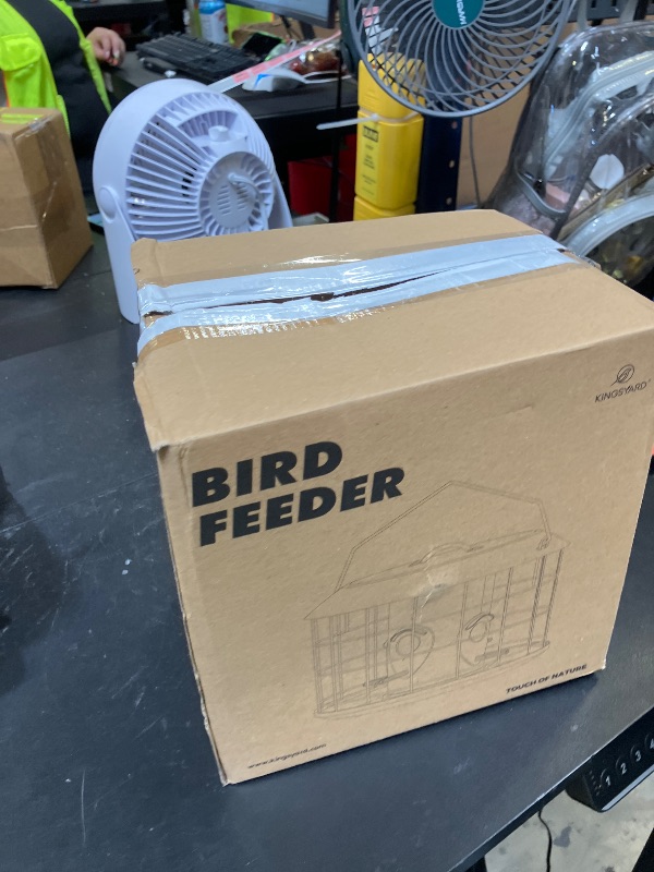 Photo 1 of Kingsyard Squirrel Proof Bird Feeders for Small Birds, Mesh Caged Bird Feeder with Seed Tray for Outside, Rain Proof Covered Tube with Perches for Finches Bluebird, Green
