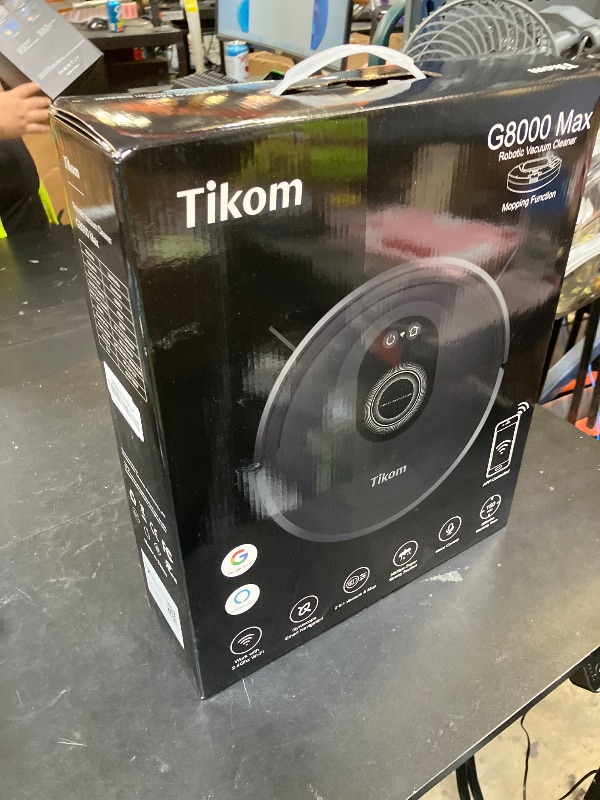 Photo 1 of Tikom Robot Vacuum and Mop Combo, 5000Pa Robotic Vacuum Cleaner, 150 Min Max, App & Remote Control, Ideal for Hard Floor, Carpet, Pet Hair, Self-Charge(G8000 Max)