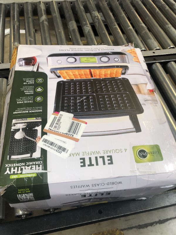 Photo 1 of GreenPan Elite 4-Square Belgian & Classic Waffle Maker,Healthy Ceramic Nonstick Dishwasher Safe Plates, Adjustable Shade/Crunch Control, Wont Overflow, Easy Cleanup Breakfast, PFAS-Free, White