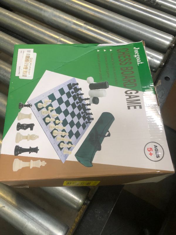 Photo 1 of Juegoal 20" Portable Chess & Checkers Set, 2 in 1 Travel Board Games for Kids and Adults, Folding Roll up Chess Game Sets, Extra 26 Checker Pieces, Tournament Thick Mousepad Mat with Storage Bag