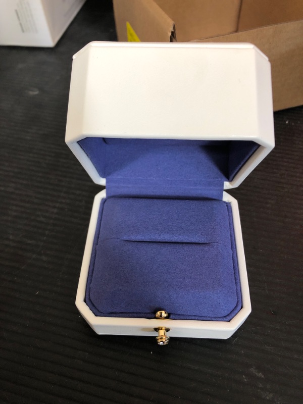 Photo 1 of box only---Woodten Octagonal Jewelry Ring Gift Box White Proposal Engagement PU Leather Ring Box