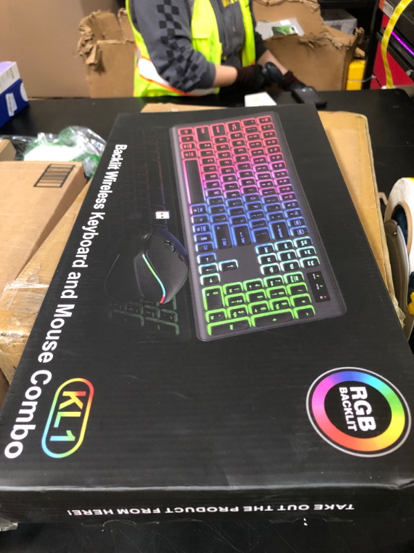 Photo 1 of Wireless Keyboard and Mouse Combo - RGB Backlit, Rechargeable & Light Up Letters, Full-Size, Ergonomic Tilt Angle, Sleep Mode, 2.4GHz Quiet Keyboard Mouse for Mac, Windows, Laptop, PC