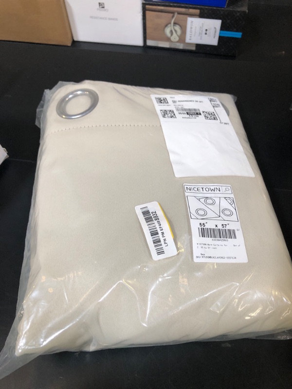 Photo 1 of NICETOWN Warm Curtains for Winter, Bedroom Full Blackout Curtain Panels, Great Job for Blocking Light, Complete Blackout Draperies with Black Liner for Night Shift (Beige, Set of 2, 55 by 57-inch)