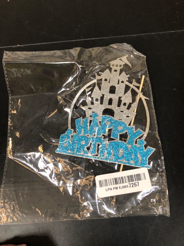 Photo 1 of Gyufise 1Pcs Frozen Castle Birthday Cake Topper Glitter Princess Cake Decoration Snowflake Frozen Theme Castle Cake Topper for Winter Wonderland Christmas Party Supplies Blue Silver
