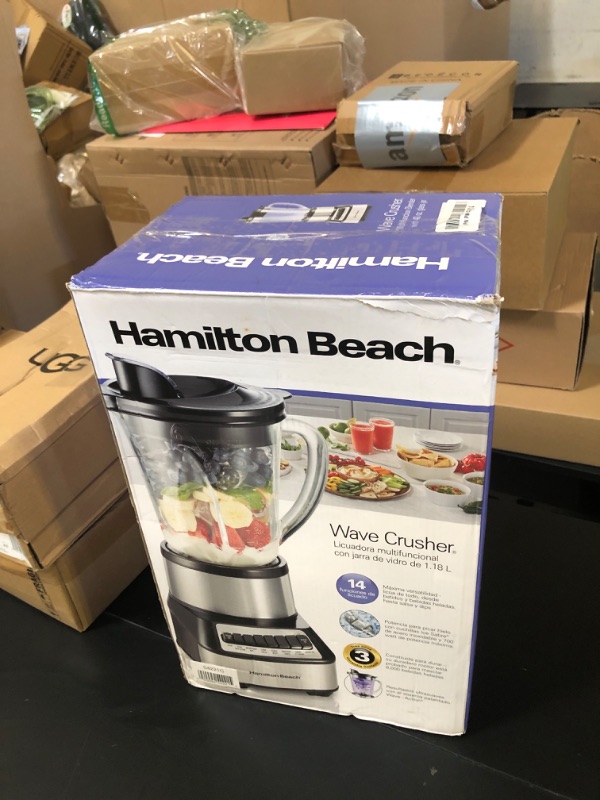 Photo 1 of Hamilton Beach Wave Crusher Blender For Smoothies With 40 Oz Glass Jar and 14 Functions, Ice Sabre Blades & 700 Watts for Consistently Smooth Results, Black + Stainless Steel (54221)