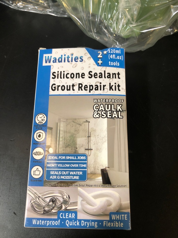 Photo 1 of 8Oz White Waterproof Caulk & Seal Silicone Sealant, Wadities Tile Grout Repair Kit with Grout Remove Scraper, Shrink & Crack Proof for Bathroom, Shower, Kitchen, Floor (4Oz, Pack of 2)