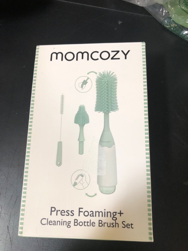 Photo 1 of Momcozy Bottle Brush Kit, Innovative Push-Press Design for Better Cleaning - Baby Bottle Cleaner Brush for Baby Bottle, Breast Pumps, Nipples, and More - Can Generate Foam for Better Cleaning, Green