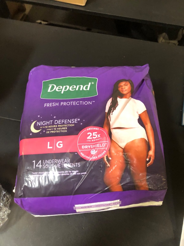 Photo 1 of Depend Night Defense Adult Incontinence & Postpartum Bladder Leak Underwear for Women, Disposable, Overnight, Large, Blush, 14 Count, Packaging May Vary