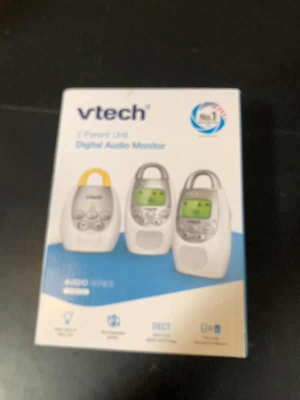 Photo 1 of VTech DM221-2 Audio Baby Monitor with up to 1,000 ft of Range, Vibrating Sound-Alert, Talk Back Intercom, Night Light Loop & Two Parent Units, White