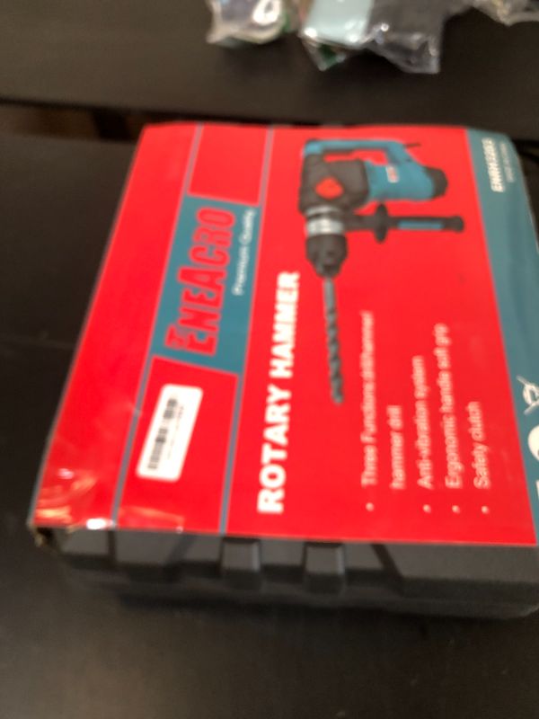 Photo 1 of ENEACRO 1-1/4 Inch SDS-Plus 12.5 Amp Heavy Duty Rotary Hammer Drill, Safety Clutch 3 Functions with Vibration Control Including Grease, Chisels and Drill Bits with Case