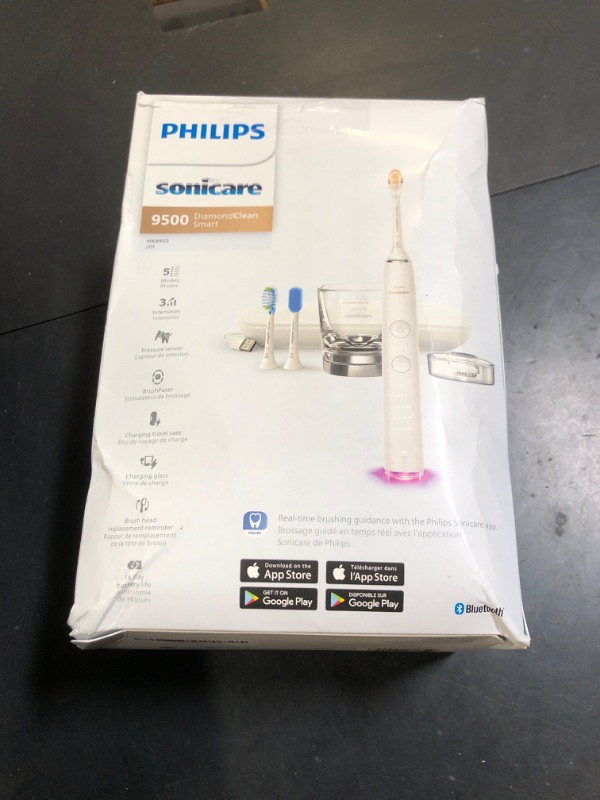 Photo 1 of Philips Sonicare DiamondClean Smart 9500 Electric Toothbrush, Sonic Toothbrush with App, Pressure Sensor, Brush Head Detection, 5 Brushing Modes and 3 Intensity Levels, White, Model HX9923/01