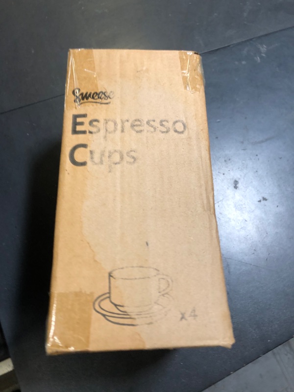 Photo 1 of Sweese 2.5 Ounce Porcelain Stackable Espresso Cups with Saucers and Metal Stand Set of 4, White