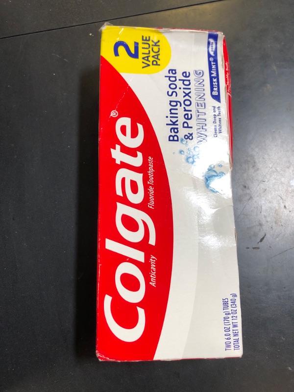 Photo 1 of Colgate Baking Soda & Peroxide Toothpaste - Whitens Teeth, Fights Cavities & Removes Stains, Brisk Mint, 6 Ounce (Pack of 2)