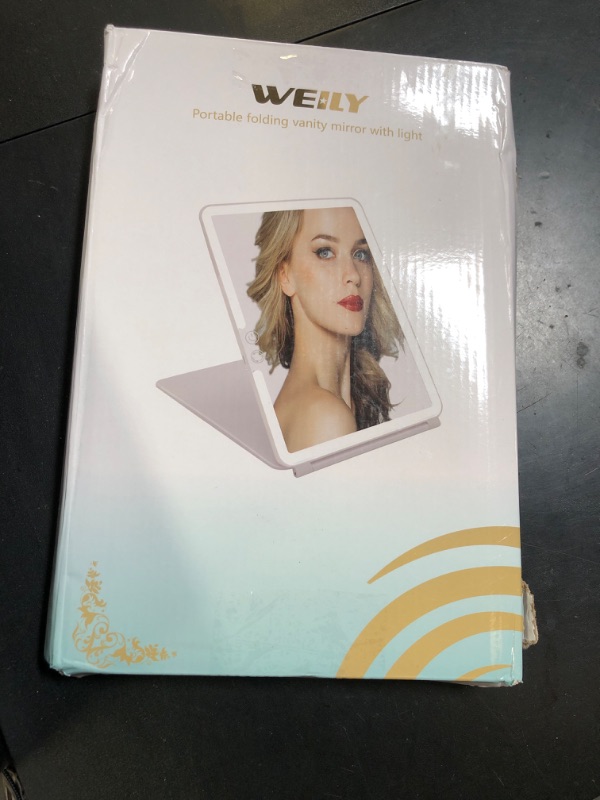 Photo 1 of WEILY Portable Travel Mirror Makeup Mirror with 72 LED Lights, Touch Screen Three Colors Dimmable,Ultra Thin, 2000 mAh USB Rechargeable Foldable Cosmetic Mirror(White)