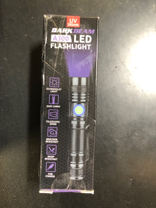 Photo 1 of DARKBEAM UV Black Light Flashlight 395nm - Rechargeable USB Woods Lamp, Powerful Mini Ultraviolet LED Blacklight Flashlights - Resin Curing, Detector for Pet/Cat/Dog Urine, Stains, Scorpions