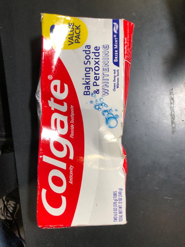 Photo 1 of Colgate Baking Soda & Peroxide Toothpaste - Whitens Teeth, Fights Cavities & Removes Stains, Brisk Mint, 6 Ounce (Pack of 2)