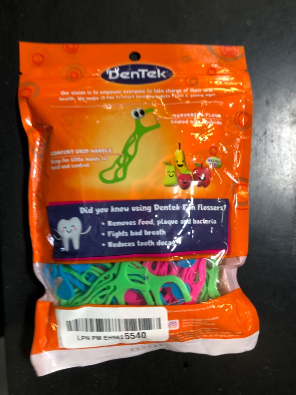 Photo 1 of DenTek Kids Fun Flossers, Floss Picks, Removes Food & Plaque, 90 Count
