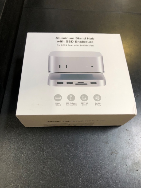 Photo 1 of GEWOKLIY Mac mini M4 Dock, Aluminum Stand and Hub for Mac mini M4 and M4 Pro 2024 with M.2 NVMe SSD Enclosure, 4K 60Hz HDMI, 2X USB-A 10Gbps, SD/TF Card Readers, USB 2.0 Data (Silver) (MC60H)
