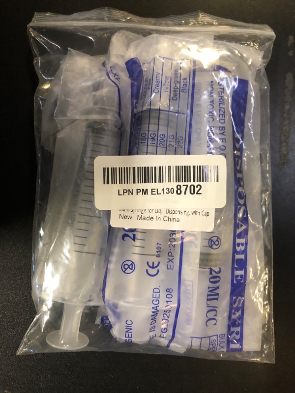 Photo 1 of 20ml Syringe for Liquid, Oral, Scientific Labs, Measurement, Dispensing, with Cap- 3 Pack 20ml Syringes