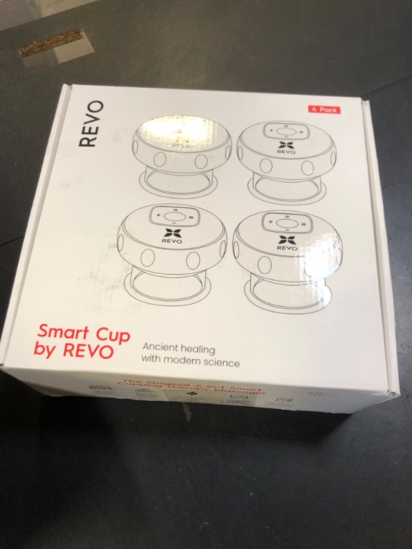 Photo 1 of REVO The Original 4-in-1 Smart Cupping Therapy Massager, Red Light Therapy for Targeted Pain Relief, Knots, Aches, Muscle Soreness, Circulation & Tighter Skin, Portable Cupping Kit (Four Pack)