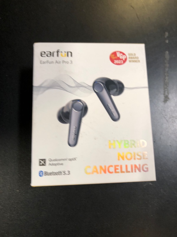 Photo 1 of EarFun Air Pro 3 Noise Cancelling Earbuds, Qualcomm® aptX™ Adaptive Sound, 6 Mics CVC 8.0 ENC, Bluetooth 5.3 Earbuds, Multipoint Connection, 45H Playtime, App Customize EQ, Wireless Charging
