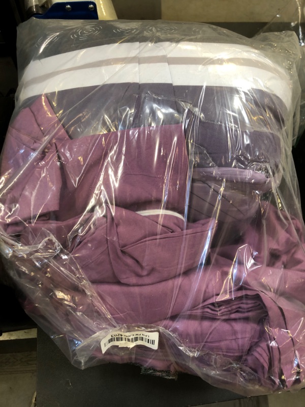 Photo 1 of Purple Comforter Set Queen Size, 8 Pieces Bed in a Bag Patchwork Striped Comforter Set, Soft Microfiber Boho Bedding Set for All Season(90"×90")