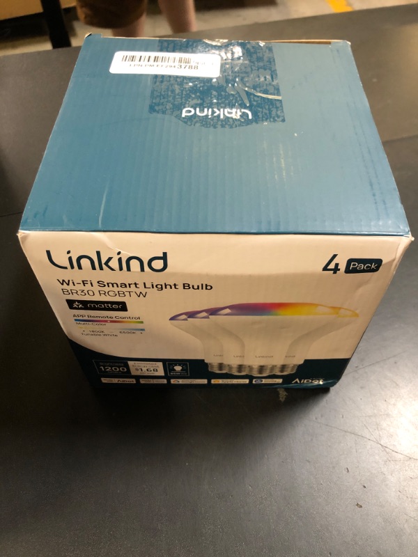 Photo 1 of Linkind Matter Smart Light Bulb,1200LM 85W BR30 Smart Flood Light Bulbs Work with Alexa, Apple Home, Google Home, RGBTW Recessed Color Changing Bulbs E26, 2.4GHz Only WiFi Light Bulbs LED, 4Pack