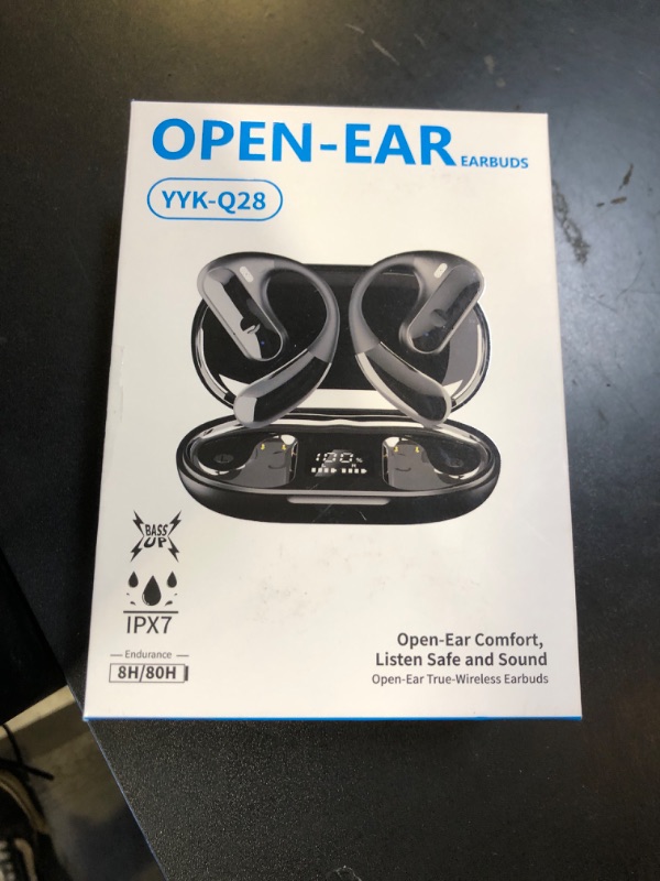 Photo 1 of Open Ear Bluetooth 5.4 Headphones, 40Hrs Sport Earbuds, Stereo Deep Bass Sports Ear Buds Built in Mic, LED Display Charging Case, IPX7 Waterproof Earphones with Earhooks for Workout Running, Black