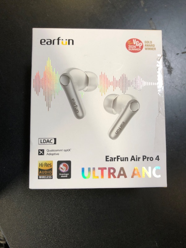 Photo 1 of EarFun Air Pro 4 Adaptive Hybrid Noise Canceling Wireless Earbuds, Qualcomm Snapdragon Sound, aptX™ Lossless, 6 Mics AI CVC 8.0 Call, LDAC Hi-Res Audio, 52H Playtime, Bluetooth 5.4, White