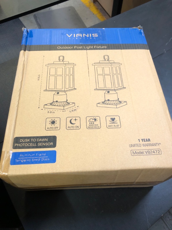 Photo 1 of VIANIS 2 Pack Outdoor Post Lights Dusk to Dawn, Hardwired 120V Black Lamp Posts Outdoor Lighting with Pier Mount Base, Anti-Rust Modern Exterior Post Lantern with Tempered Glass for Pathway, Driveway
