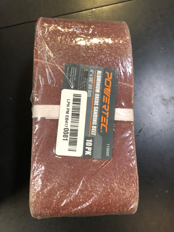 Photo 1 of POWERTEC 10PK 4x36 Sanding Belts, 80 Grit Aluminum Oxide, 4 x 36 Inch Sanding Belts for Benchtop Belt and Disc Sander, Belt Sandpaper, Woodworking, Metalworking, Paint, Rust Removal (110680)