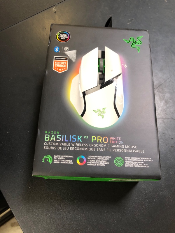 Photo 1 of Razer Basilisk V3 Pro Customizable Wireless Gaming Mouse: Fast Optical Switches Gen-3 - HyperScroll Tilt Wheel - Chroma RGB - 11 Programmable Buttons - Focus Pro 30K Optical Sensor - White