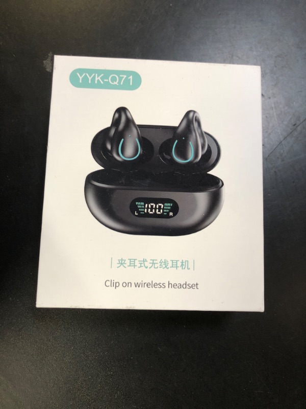 Photo 1 of Open Ear Clip Wireless Earbuds Bluetooth 5.3 Sports Earphones Built-in Microphone with Earhooks & Ear Hook Wireless Charging Case Display Waterproof Fitness Headphones for Running with iPhone Android