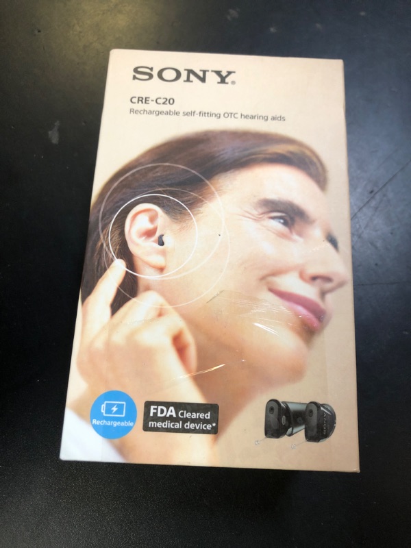 Photo 1 of Sony CRE-C20 Self-Fitting OTC Hearing Aids for Mild to Moderate Hearing Loss, Prescription-Grade Sound Quality, Compact Virtually Invisible Design, Customizable App, and Rechargeable Battery