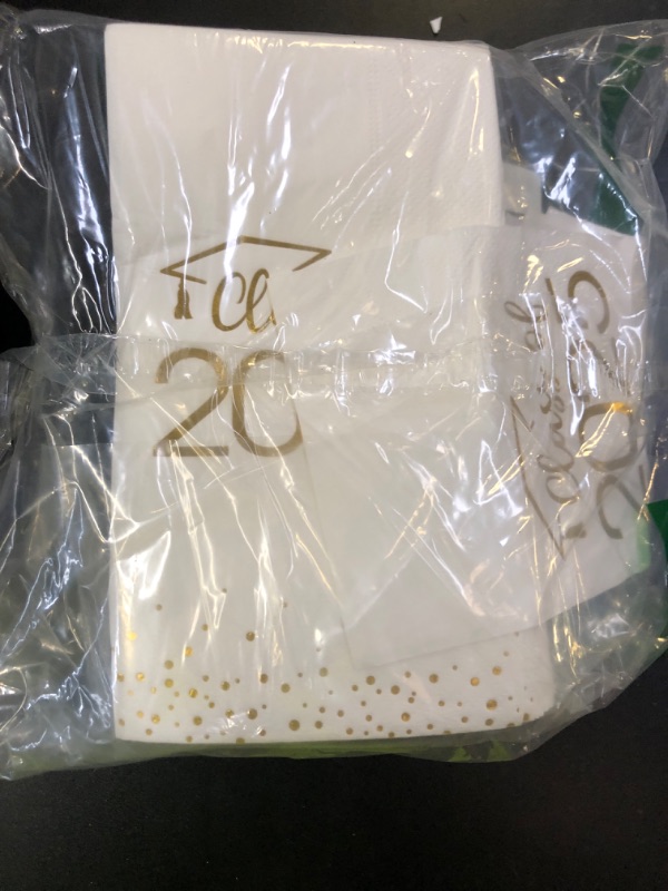 Photo 1 of 100pcs Class of 2025 Graduation Napkins Disposable Congrats Grad Cocktail Napkins Foil Dot Paper Hand Towels for 2025 High School University College Graduation Party Decorations and Supplies (Gold)