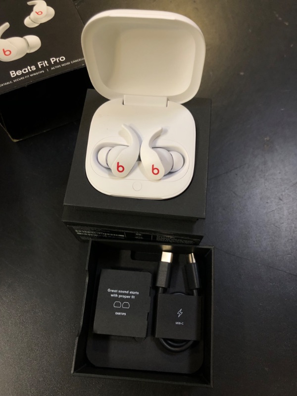 Photo 1 of Beats Fit Pro - True Wireless Noise Cancelling Earbuds - Apple H1 Headphone Chip, Compatible with Apple & Android, Class 1 Bluetooth, Built-in Microphone, 6 Hours of Listening Time - Beats White