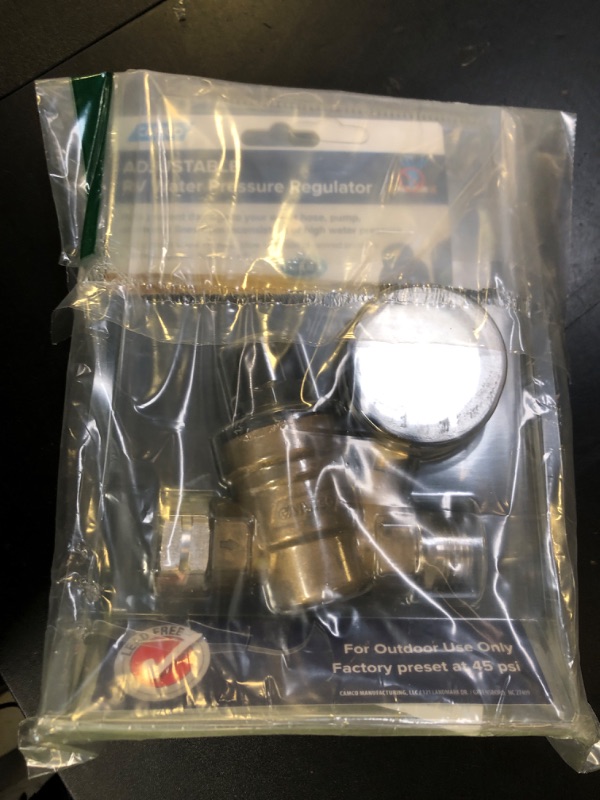 Photo 1 of Camco Adjustable RV/Marine Brass Water Pressure Regulator | Help Stop Damage to RV/Marine Appliances, Plumbing Fixtures, and Hoses | Features Standard Garden Hose Threads for Simple Hookup | (40058)