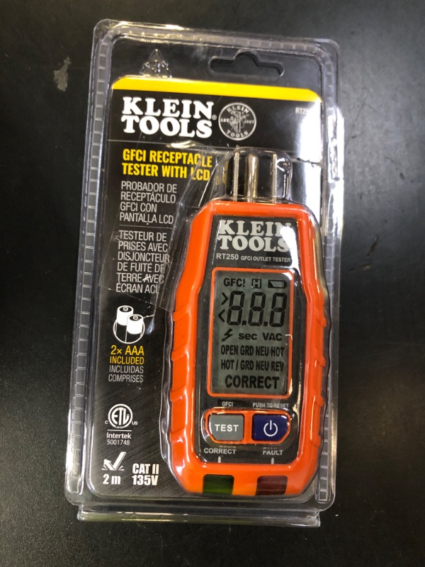 Photo 1 of Klein Tools RT250 GFCI Outlet Tester with LCD Display, Electric Voltage Tester for Standard 3-Wire 120V Electrical Receptacles