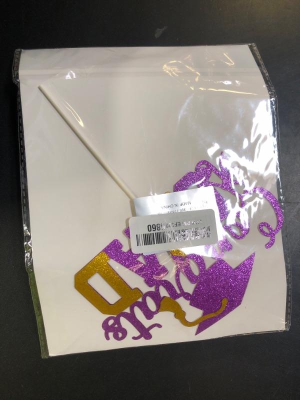 Photo 1 of Congrats Grad Cake Topper Graduation Party Table Ideas Glitter Junior High School College University Decorations Purple Gold