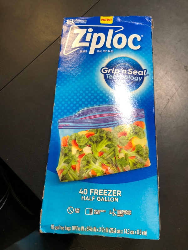 Photo 1 of Ziploc Half Gallon Food Storage Freezer Bags, Grip 'n Seal Technology for Easier Grip, Open, and Close, 40 Bags Total