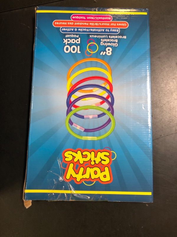 Photo 1 of PartySticks Glow Sticks Party Supplies 100pk - 8 Inch Glow in the Dark Light Up Sticks Party Favors, Glow Decorations, Neon Party Glow Necklaces and Glow Bracelets with Connectors