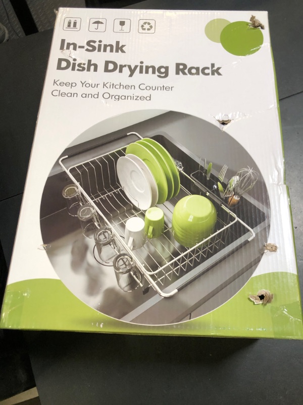 Photo 1 of JASIWAY Dish Drying Rack in Sink, Over The Sink Colander Strainer Basket, Stainless Steel Strainer Basket with Expandable Rubber Grip Handles for Vegetables, Fruits, Home Kitchen Essentials, Black