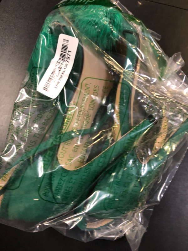 Photo 1 of MMJULY Women's Open Toe Ankle Strap Fluffy Feather Stiletto High Heel Dress Sandal Green US 9