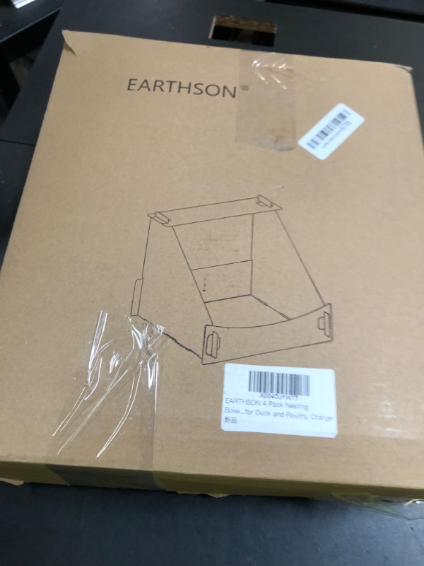 Photo 1 of EARTHSON Orange 4 Pack Nesting Boxes for Chickens, Plastic Chicken Coop with 1 x Chicken Feeder, Indoor/Outdoor Use