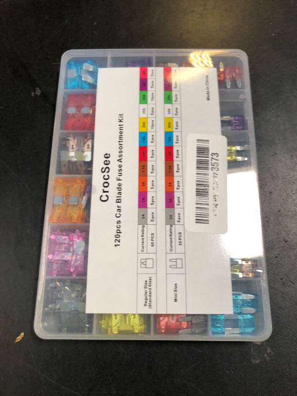 Photo 1 of CrocSee 120 Pieces - Car Fuses Assortment Kit, Blade-Type Automotive Fuses - Standard & Mini Size (2A/3A/5A/7.5A/10A/15A/ 20A/25A/30A/35A/40A), Replacement Fuses for Car/RV/Truck/Motorcycle/Boat