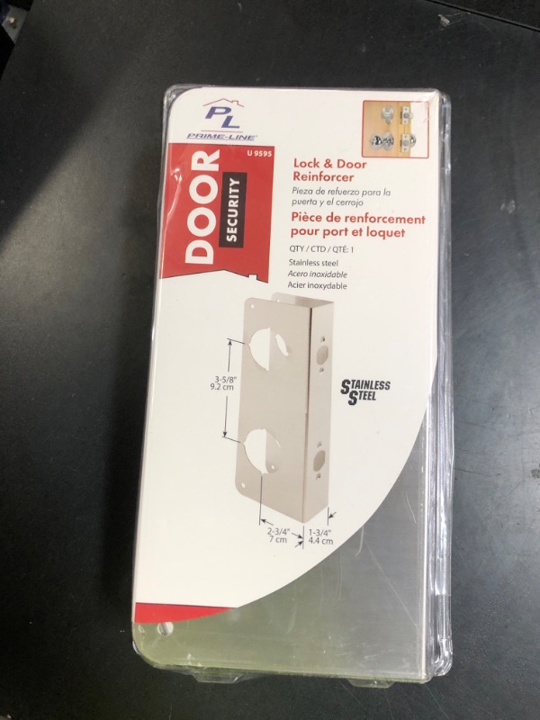 Photo 1 of Prime-Line U 9595 Stainless Steel Lock and Door Reinforcement Plate for 1-3/4 In. Thick Doors, Stainless Steel Finish (Single Pack)