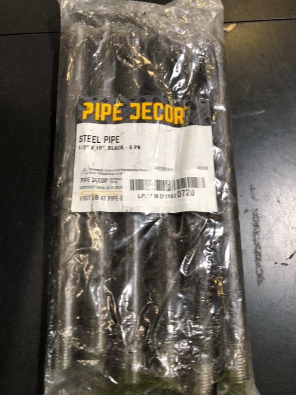 Photo 1 of Décor 1/2” x 10” Malleable Cast Iron Pipe Nipple, Pre Cut Connectors, Industrial Steel Grey Fits Standard Half Inch Black Threaded Pipes Nipples and Fittings, Build Vintage DIY Furniture, 6 Pack